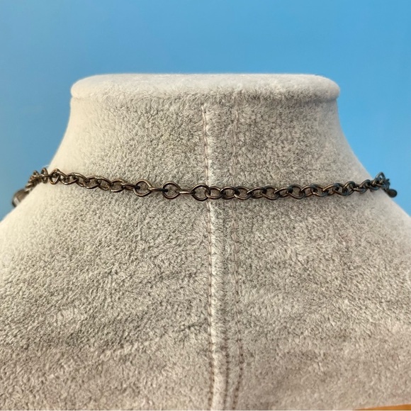 Funky vintage burnished metal choker necklace with crystals goth 16" adjustable - Picture 6 of 10